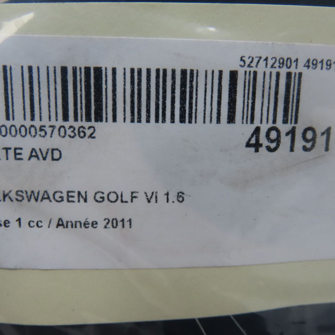 Porte avant droite occasion VOLKSWAGEN GOLF VI Phase 1 10-2008->04-2013 1.6 TDI 105ch 7