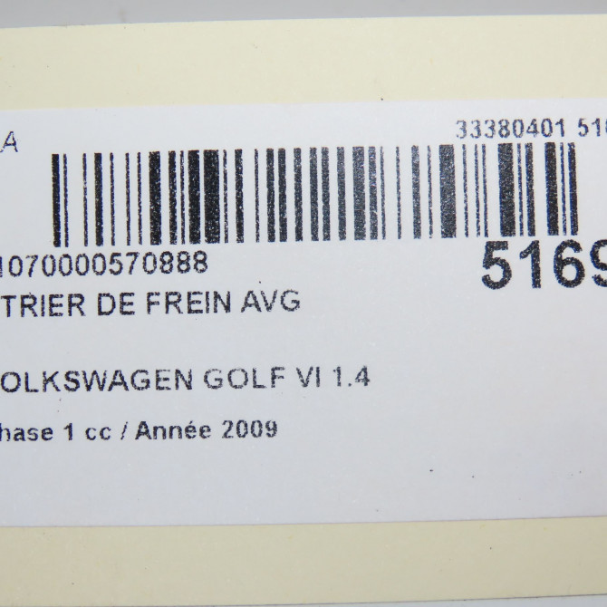 Etrier de frein avant gauche occasion VOLKSWAGEN GOLF VI Phase 1 10-2008->04-2013 1.4 TSI 16v 122ch 7