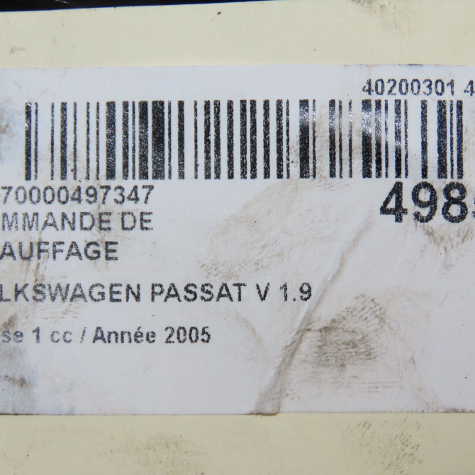 Commande de chauffage occasion VOLKSWAGEN PASSAT V Phase 1 03-2005->10-2010 1.9 TDI 105ch 1K0820047JNWHS 5