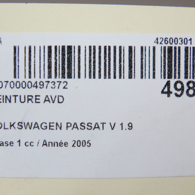 Ceinture avant droite occasion VOLKSWAGEN PASSAT V Phase 1 03-2005->10-2010 1.9 TDI 105ch 3C1857706RRAA 6