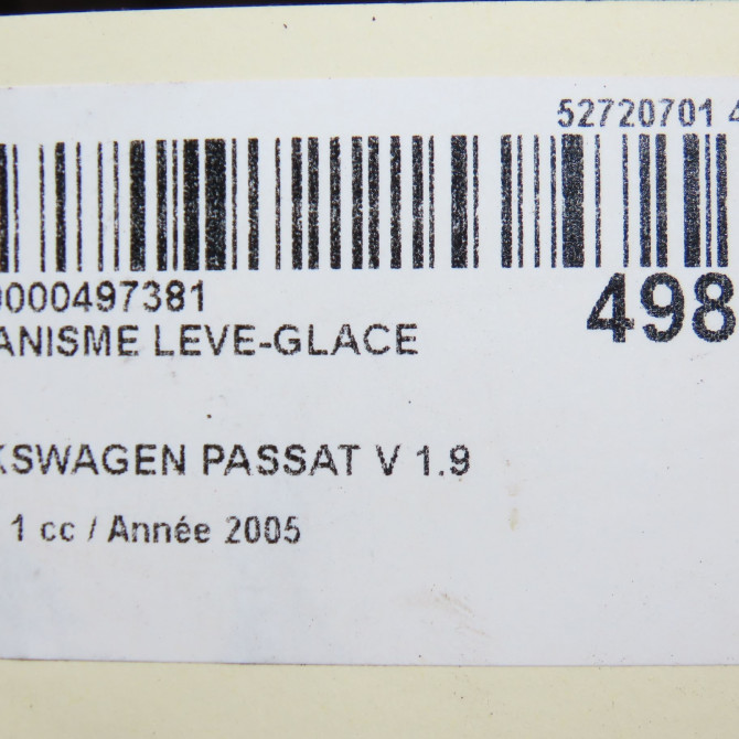 Mecanisme leve-glace arrière droit occasion VOLKSWAGEN PASSAT V Phase 1 03-2005->10-2010 1.9 TDI 105ch 3C5839462K 5