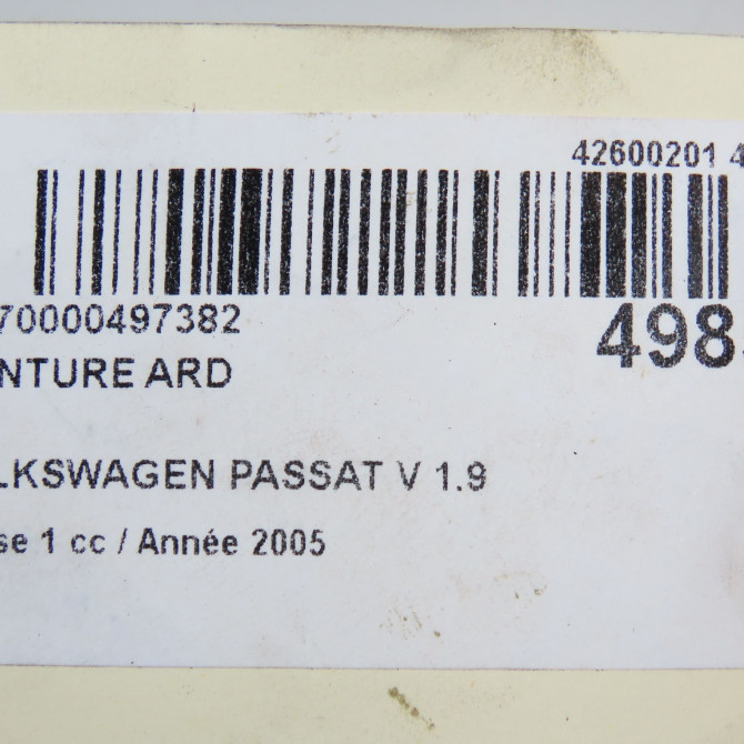 Ceinture arrière droite occasion VOLKSWAGEN PASSAT V Phase 1 03-2005->10-2010 1.9 TDI 105ch 3C5857806KRAA 5