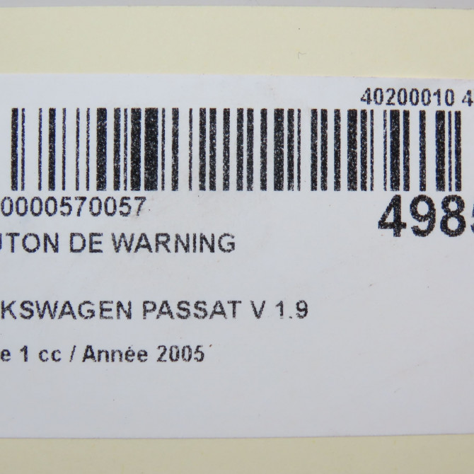 Bouton de warning occasion VOLKSWAGEN PASSAT V Phase 1 03-2005->10-2010 1.9 TDI 105ch 3C0953509A 4