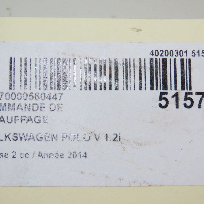 Commande de chauffage occasion VOLKSWAGEN POLO V Phase 2 02-2014->... 1.2i 90ch 6C0820045G 6