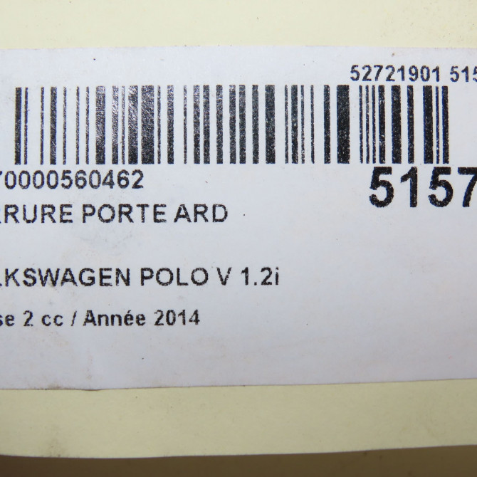 Serrure porte ard occasion VOLKSWAGEN POLO V Phase 2 02-2014->... 1.2i 90ch 6C0839014A 6