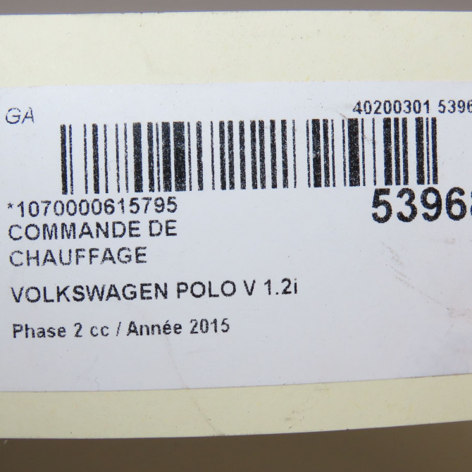 Commande de chauffage occasion VOLKSWAGEN POLO V Phase 2 02-2014->... 1.2i 90ch 6C0820045G 5