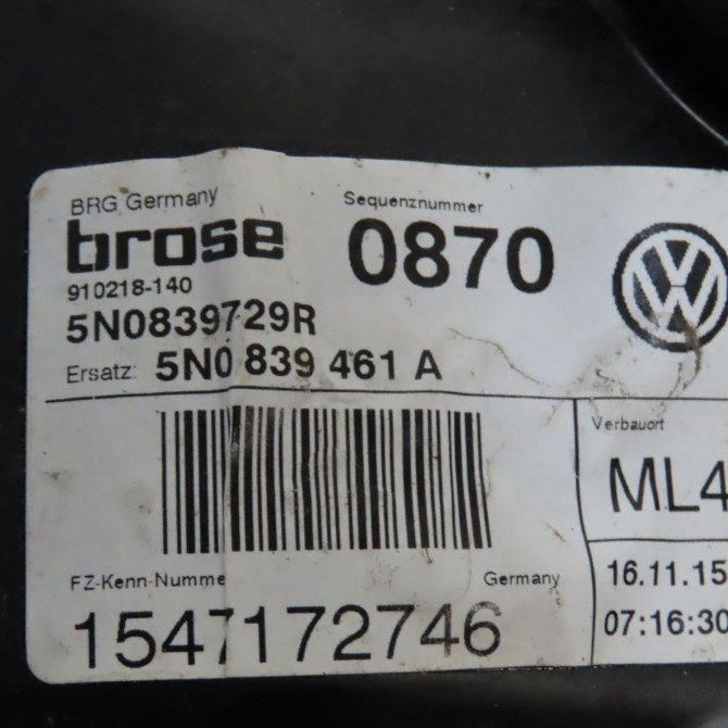 Mecanisme+moteur leve-glace arg occasion VOLKSWAGEN TIGUAN I TIGUAN I Phase 2 2011-04-01->2016-12-31 2.0 TDI 140ch 5N0839461A 4