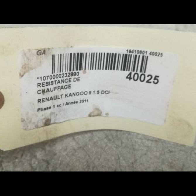 Resistance de chauffage occasion RENAULT KANGOO II Phase 1 01-2008->03-2013 1.5 DCI 105ch 7701068986 3