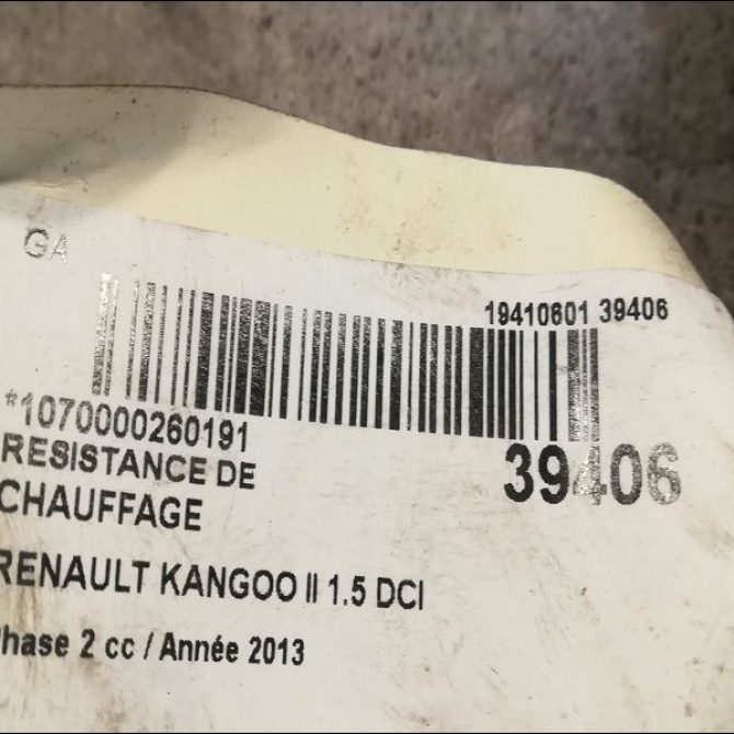Resistance de chauffage occasion RENAULT KANGOO II Phase 2 01-2013->... 1.5 DCI 75ch 7701068986 3