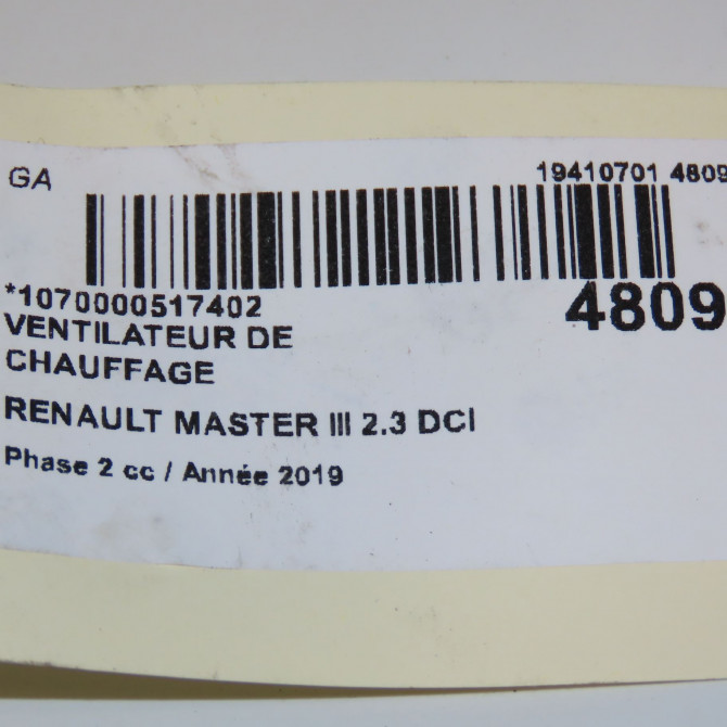 Ventilateur de chauffage occasion RENAULT MASTER III Phase 2 06-2014->... 2.3 DCI 130ch 7701068976 7