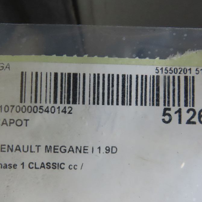 Capot occasion RENAULT MEGANE I Phase 1 04-1995->04-1999 1.9D 64ch 7751467872 8