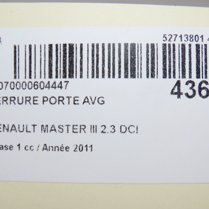 Serrure porte avg occasion RENAULT MASTER III Phase 1 04-2010->... 2.3 DCI 125ch 805035039R 7