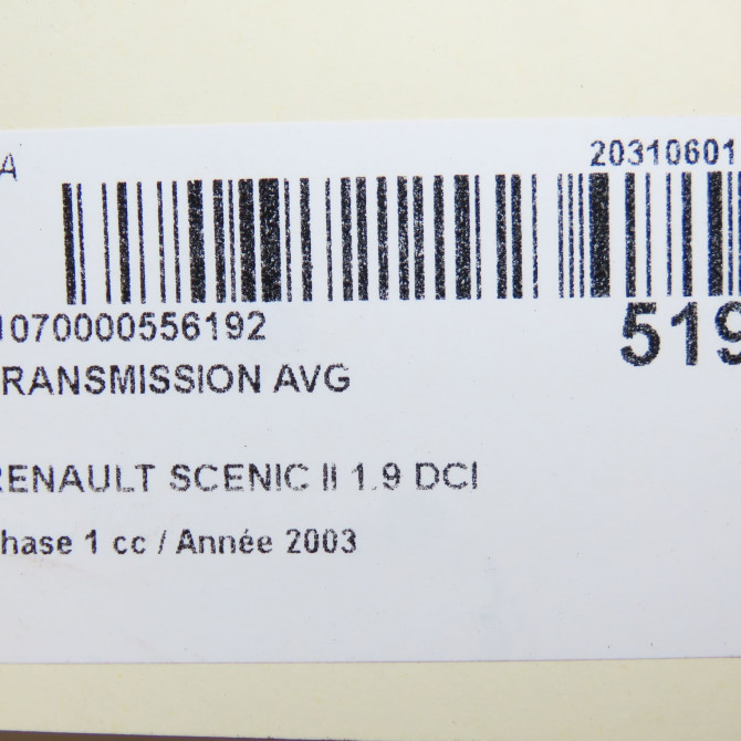 Transmission avant gauche occasion RENAULT SCENIC II Phase 1 03-2004->09-2006 1.9 DCI 120ch 8200198016 6