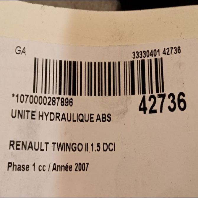 Unité hydraulique ABS occasion RENAULT TWINGO II Phase 1 06-2007->11-2011 1.5 DCI 65ch 8201078284 4