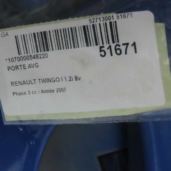 Porte avant gauche occasion RENAULT TWINGO I Phase 3 08-2000->06-2007 1.2i 8v 60ch 7751472897 4