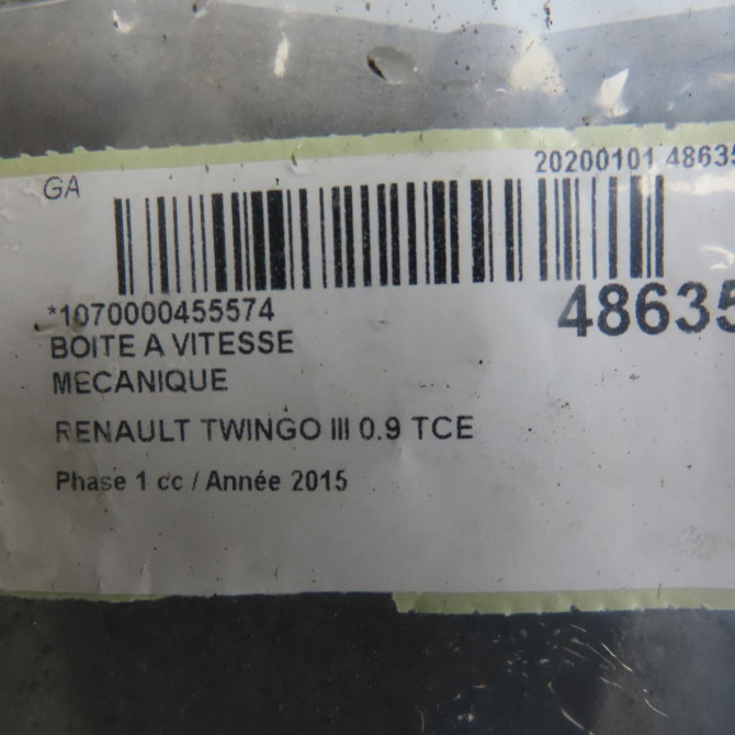 Boîte à vitesse mecanique occasion RENAULT TWINGO III Phase 1 06-2014->... 0.9 TCE 12v 90ch 320103668R 6