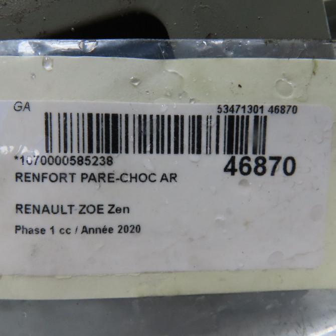 Renfort pare-choc arrière occasion RENAULT ZOE Phase 1 10-2012->... Zen 756104427R 4