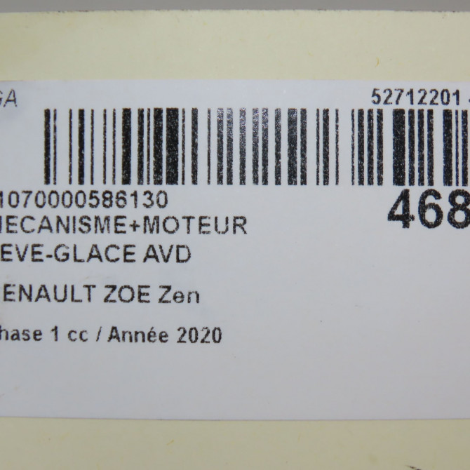 Mecanisme + moteur lève-glace avant droit occasion RENAULT ZOE Phase 1 10-2012->... Zen 6