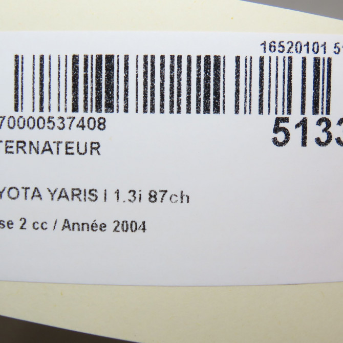 Alternateur occasion TOYOTA YARIS I Phase 2 03-2003->12-2005 1.3i 87ch 270600J040 8