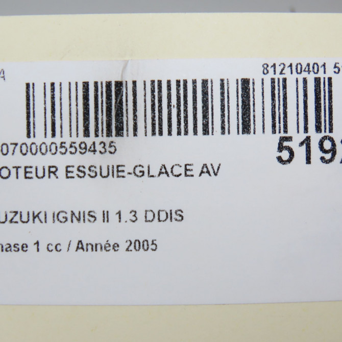 Moteur essuie-glace avant occasion SUZUKI IGNIS II Phase 1 09-2003->09-2009 1.3 DDIS 3810186G10 5