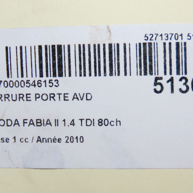 Serrure porte avd occasion SKODA FABIA II Phase 1 05-2007->03-2010 1.4 TDI 80ch 5J1837016 6