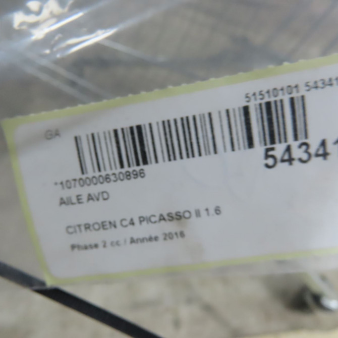 Aile avant droite occasion CITROEN C4 PICASSO II Phase 2 09-2016->... 1.6 BLUEHDI 120ch 9816714380 8