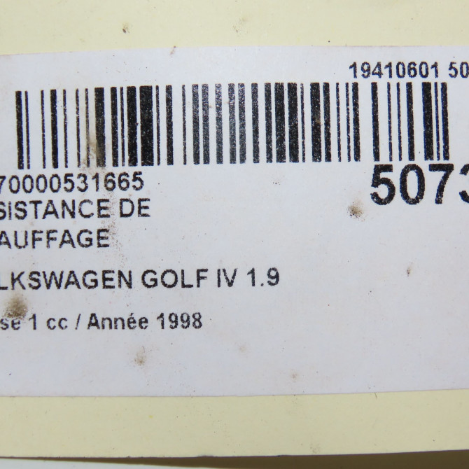 Resistance de chauffage occasion VOLKSWAGEN GOLF IV GOLF IV Phase 1 1998-01-01->2005-06-30 1.9 TDI 90ch 4