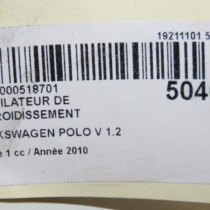 Ventilateur de refroidissement occasion VOLKSWAGEN POLO V POLO V Phase 1 2009-09-01->2014-05-31 1.2 TDI 75ch 5