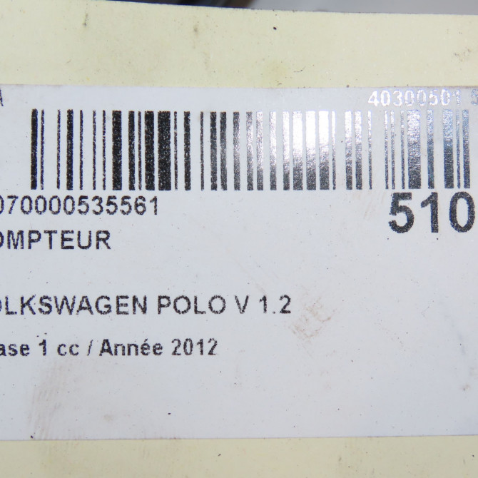 Compteur occasion VOLKSWAGEN POLO V POLO V Phase 1 2009-09-01->2014-05-31 1.2 TDI 75ch 6R0920861H 6