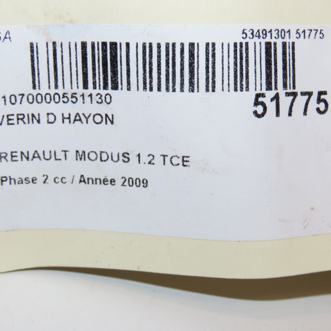 Verin droit hayon occasion RENAULT MODUS Phase 2 01-2008->12-2012 1.2 TCE 16v 100ch 8200665709 3