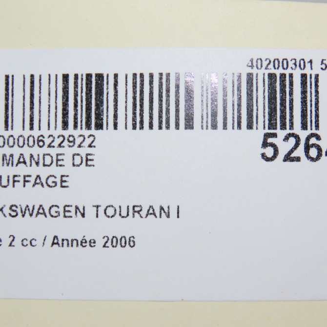 Commande de chauffage occasion VOLKSWAGEN TOURAN I Phase 2 11-2006->09-2010 2.0TDi 16v 140ch 5