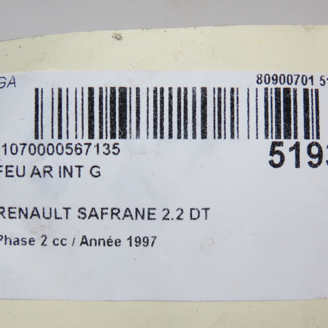 Feu arrière interieur gauche occasion RENAULT SAFRANE Phase 2 09-1996->08-2000 2.2 DT 7700428401 7