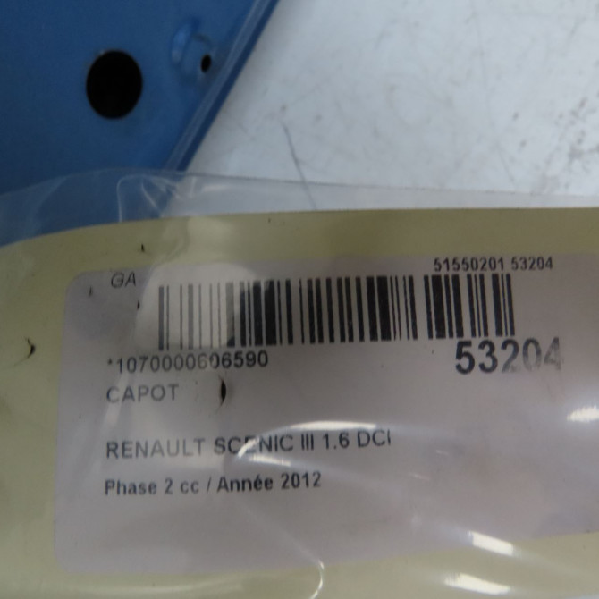 Capot occasion RENAULT SCENIC III Phase 2 12-2011->03-2013 1.6 DCI 130ch 651003439R 4
