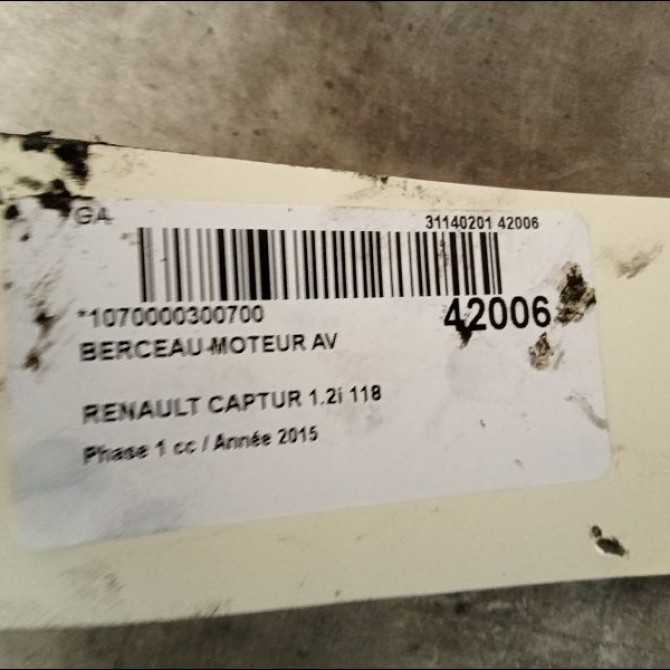 Berceau moteur avant occasion RENAULT CAPTUR Phase 1 02-2013->... 1.2i 118 16V 544017519R 2