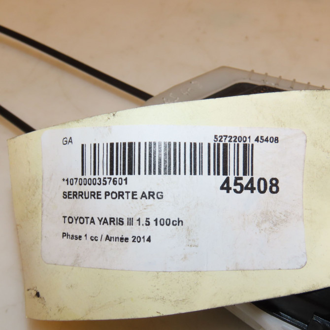 Serrure porte arg occasion TOYOTA YARIS III YARIS III Phase 1 2011-03-01->2015-04-30 1.5 100ch 690600D110 4