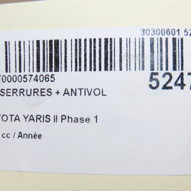 Kit serrures + antivol occasion TOYOTA YARIS II Phase 1 12-2005->11-2009 690524215084 8