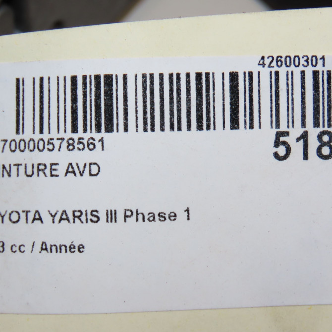 Ceinture avant droite occasion TOYOTA YARIS III YARIS III Phase 1 2011-03-01->2015-04-30 732100D321C0 6