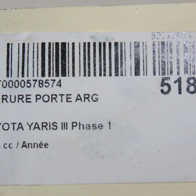 Serrure porte arg occasion TOYOTA YARIS III YARIS III Phase 1 2011-03-01->2015-04-30 690600D110 5