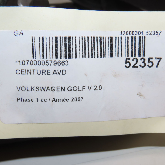 Ceinture avant droite occasion VOLKSWAGEN GOLF V Phase 1 11-2003->10-2008 2.0 TDI 136ch 1K4857706BARAA 4