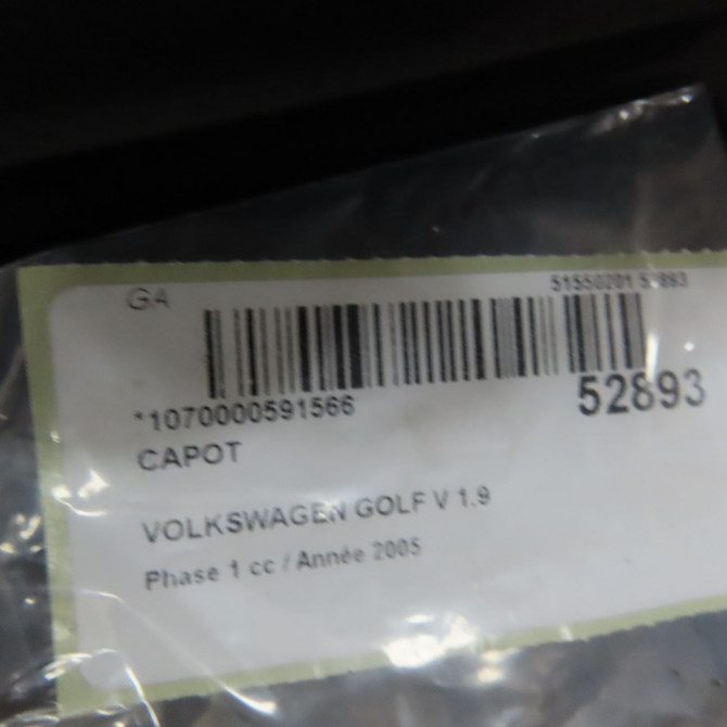 Capot occasion VOLKSWAGEN GOLF V Phase 1 11-2003->10-2008 1.9 TDI 105ch 1K0823031J 5