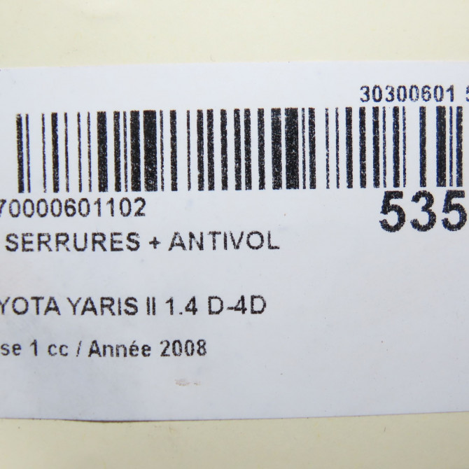 Kit serrures + antivol occasion TOYOTA YARIS II Phase 1 12-2005->11-2009 1.4 D-4D 690524215084 8