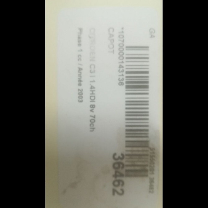 Capot occasion CITROEN C3 I Phase 1 04-2002->10-2005 1.4HDI 8v 70ch 7901K6 3