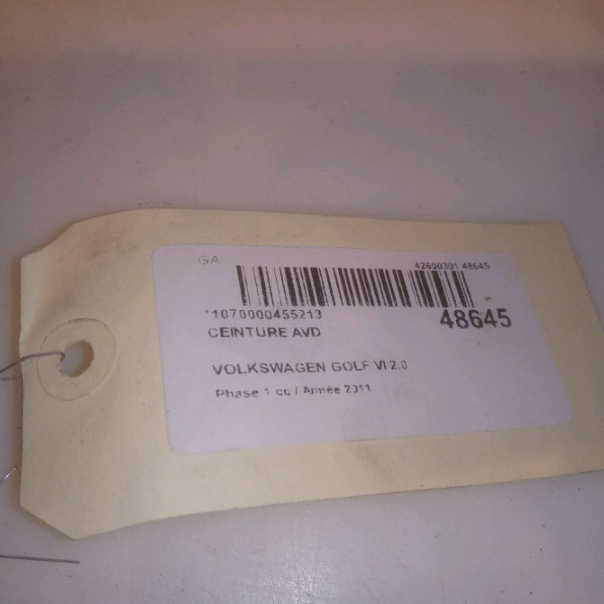 Ceinture avant droite occasion VOLKSWAGEN GOLF VI Phase 1 10-2008->04-2013 2.0 TDI 140ch 1K4857706BMRAA 5