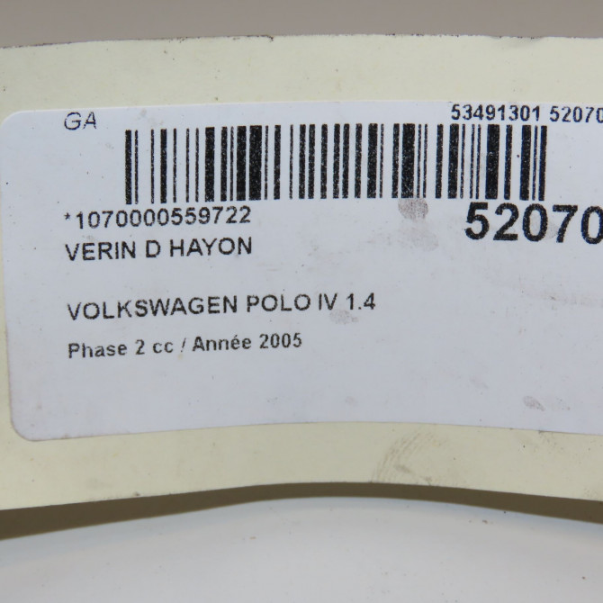 Verin droit hayon occasion VOLKSWAGEN POLO IV Phase 2 05-2005->09-2009 1.4 TDI 80ch 6Q6827550D 3