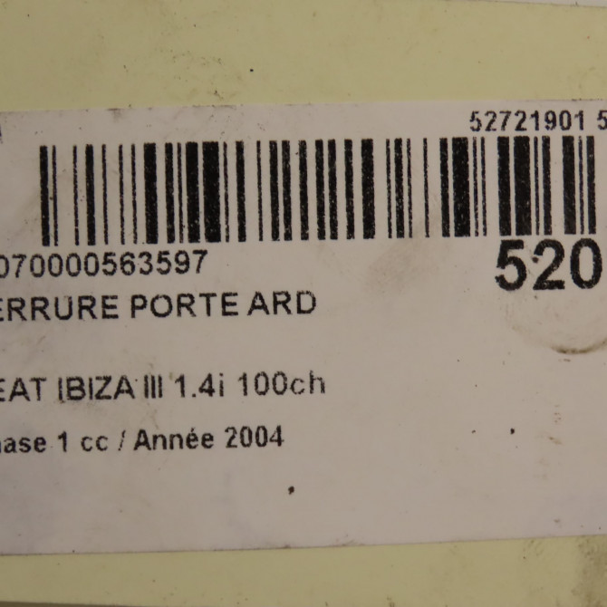 Serrure porte ard occasion SEAT IBIZA III Phase 1 03-2002->03-2006 1.4i 100ch 3B4839016AN 8