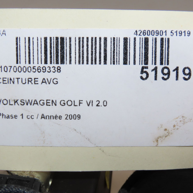Ceinture avant gauche occasion VOLKSWAGEN GOLF VI Phase 1 10-2008->04-2013 2.0 TDI 140ch 1K4857705BJRAA 4