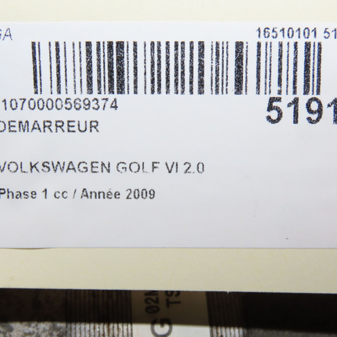 Démarreur occasion VOLKSWAGEN GOLF VI Phase 1 10-2008->04-2013 2.0 TDI 140ch 2M911024X 6