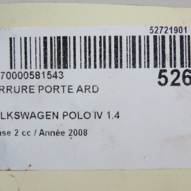 Serrure porte ard occasion VOLKSWAGEN POLO IV Phase 2 05-2005->09-2009 1.4 TDI 70ch 3B4839016AN 7