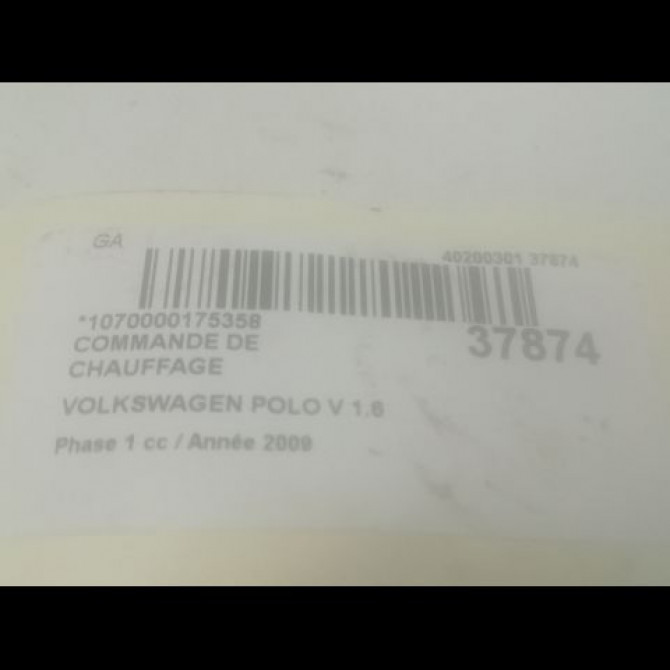 Commande de chauffage occasion VOLKSWAGEN POLO V POLO V Phase 1 2009-09-01->2014-05-31 1.6 TDI 90 6R0907044BWZU 3