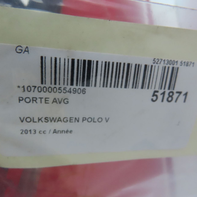 Porte avant gauche occasion VOLKSWAGEN POLO V Phase 2 02-2014->... 6R4831055J 5